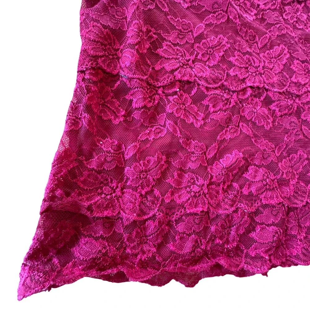 Red Floral Full Lace Long Sleeve Top Women Large Stretch Romantic Coquette Layer - Picture 3 of 9
